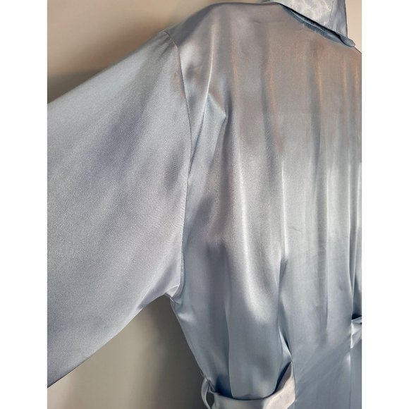 HALSTON baby blue shimmery shiny satin Belted Dressing Gown Robe Size Large - Picture 9 of 13